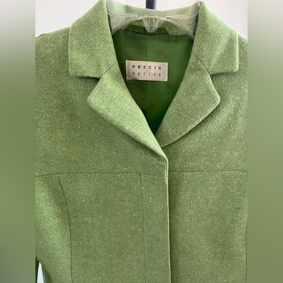 Precis Petite Designer Blazer Career Collared Jacket Women's Wool Green 10P / 8P - Picture 9 of 10